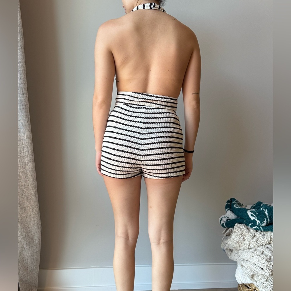 Striped Knit Sleeveless Romper - Picture 2 of 2